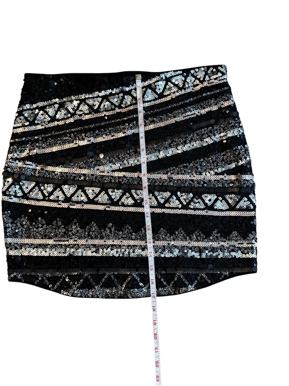 Express Black and Silver Sequin Geometric Mini Skirt - Picture 3 of 5